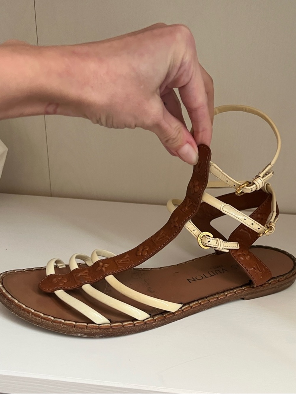 Louis Vuitton Brown and Cream Monogram Strappy Sandals - Picture 9 of 13